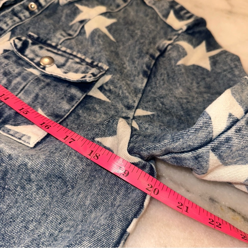 Macaron Size Small White Star Pattern Denim Jacket - Picture 11 of 12